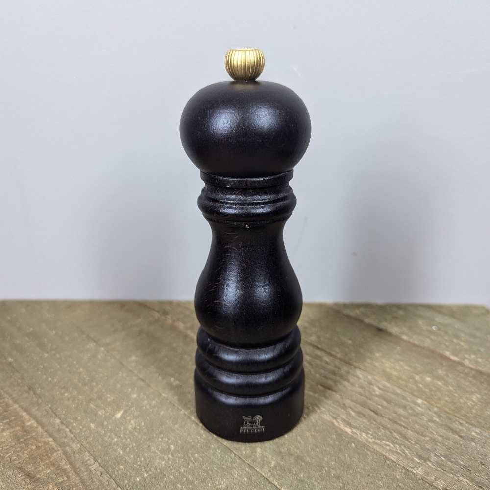 Peugeot Black/Brown Wood Salt Mill with Gold Accent